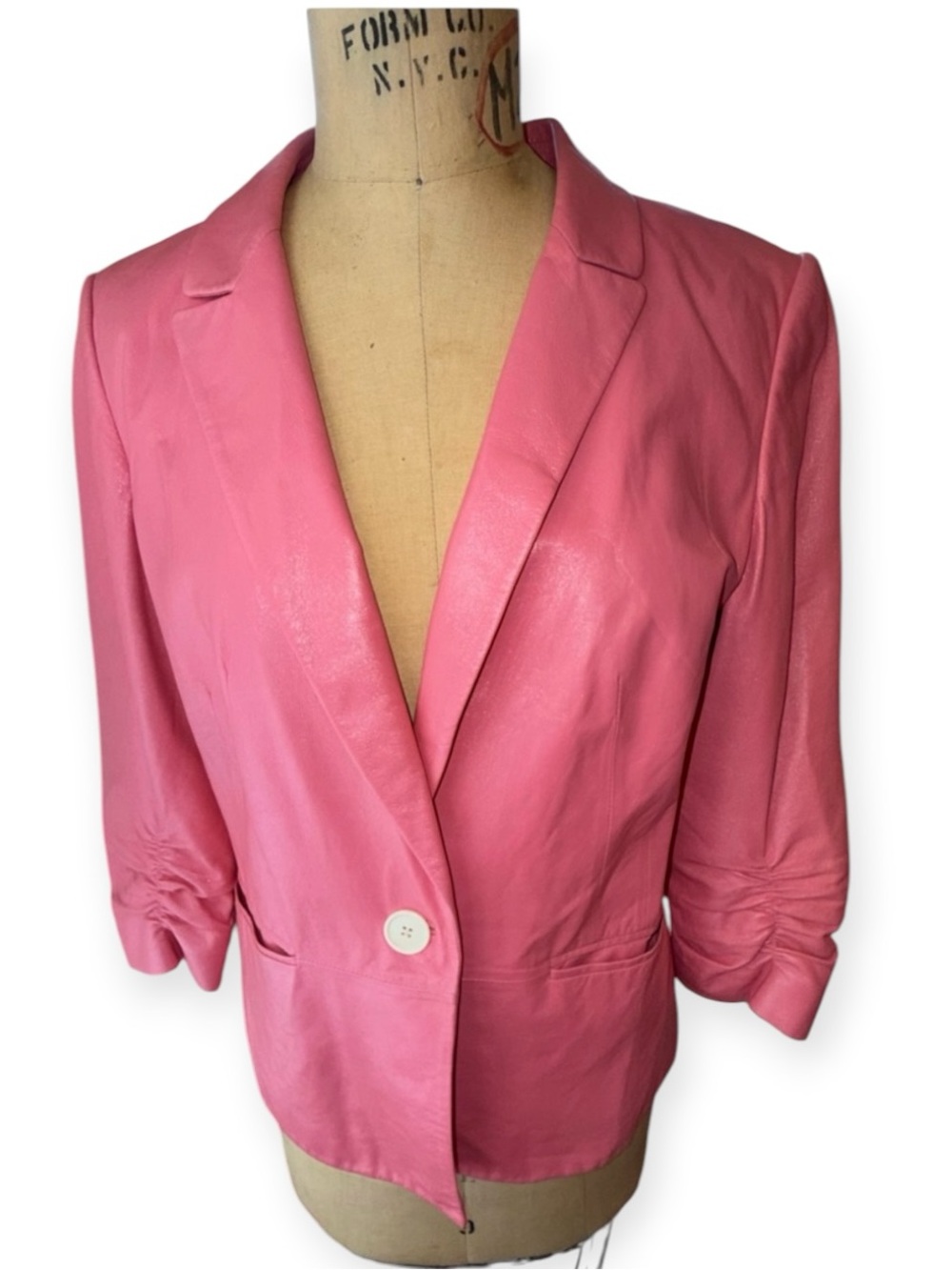 Lafayette 148 New York Pink Leather Blazer Jacket Size 12